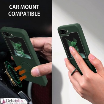 Plastikinis dėklas su žiedu ir kameros apsauga - žalias (Samsung Z Flip 6/Z Flip 7 Fe)